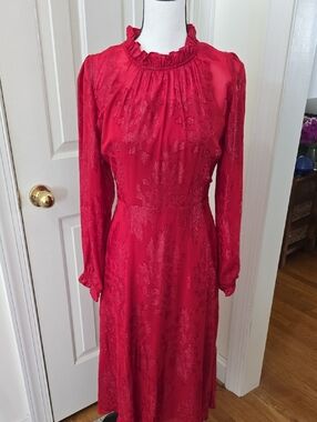LIZ CLAIBORNE BRAND WOMEN'S RED LONG SLEEVE SPARKLING FANCY DRESS SIZE 10